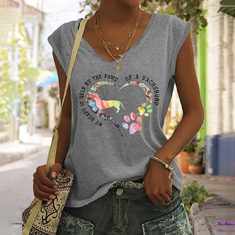 My Heart Is Held By The Paws Of A Dachshund Print Sleeveless Tank Top