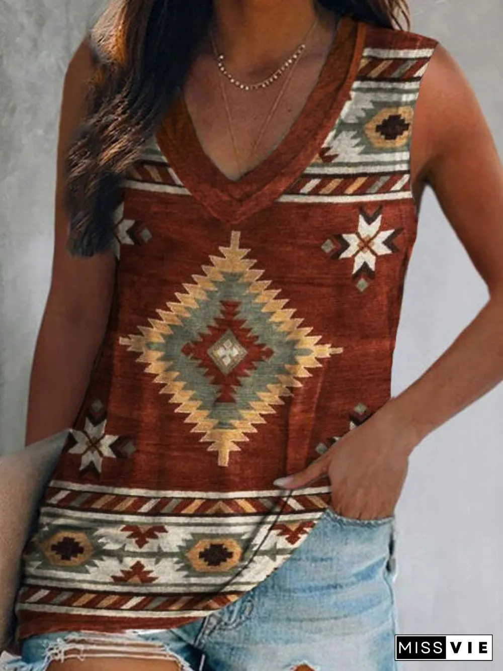 Women'S Tank Tops Vintage Print Casual Sleeveless Tank Top