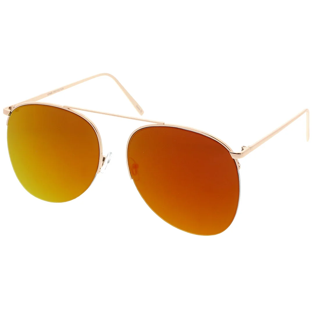Oversize Semi-Rimless Metal Aviator glasses Crossbar Colored Mirror Flat Lens 61mm