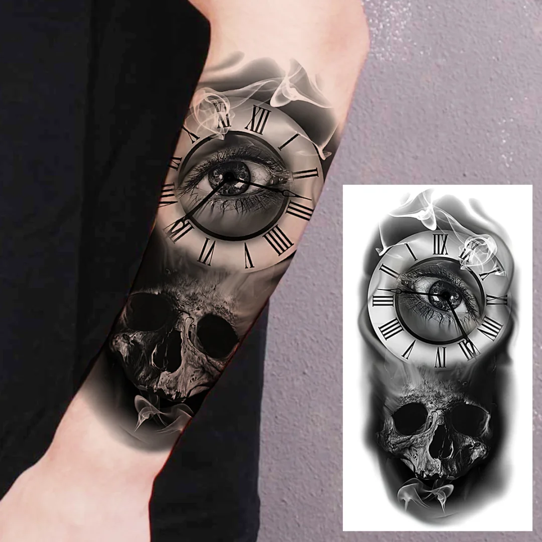 Sdrawing Praying Cross Temporary Tattoos For Men Adults Realistic Wolf Tiger Compass Skull Fake Tattoo Sticker Forearm Tatoos Arm