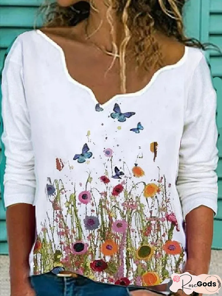 Long Sleeve Butterfly Shift Shirts & Tops