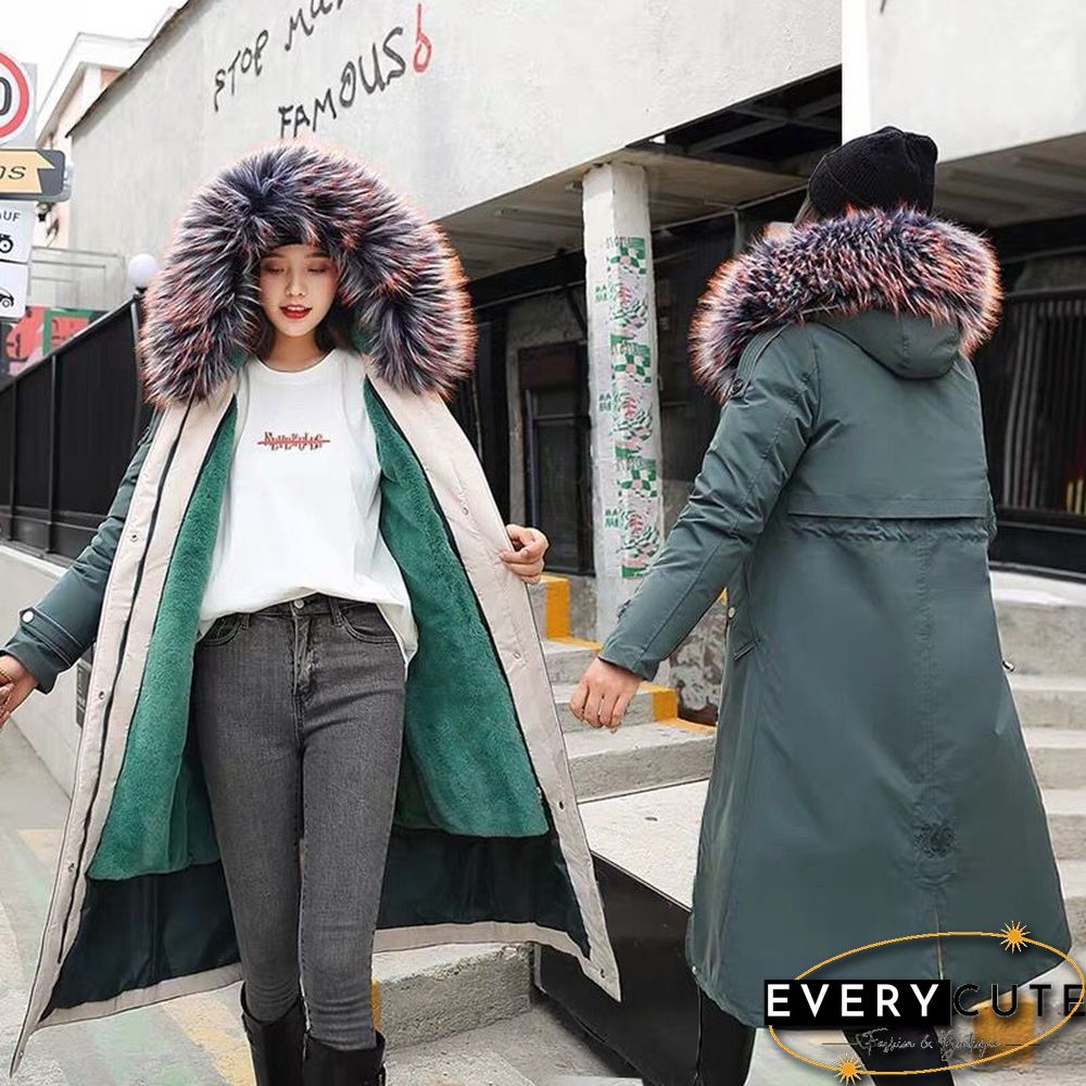 Fashion Long Detachable Lamb Hair Liner Parker Cotton Jacket Coat New Warm Women's Winter Jackets Big Faux Fur Coats Parkas