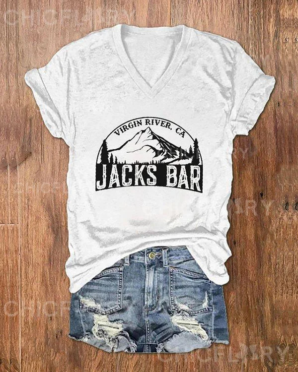 Women's River Bar Print V-Neck T-Shirt