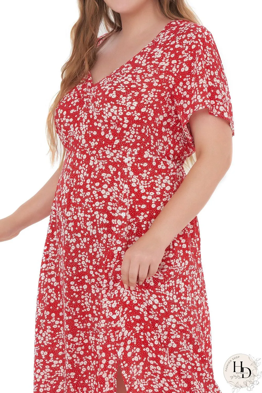 Floral Print Short-sleeved Side-slit Midi Dress P11922