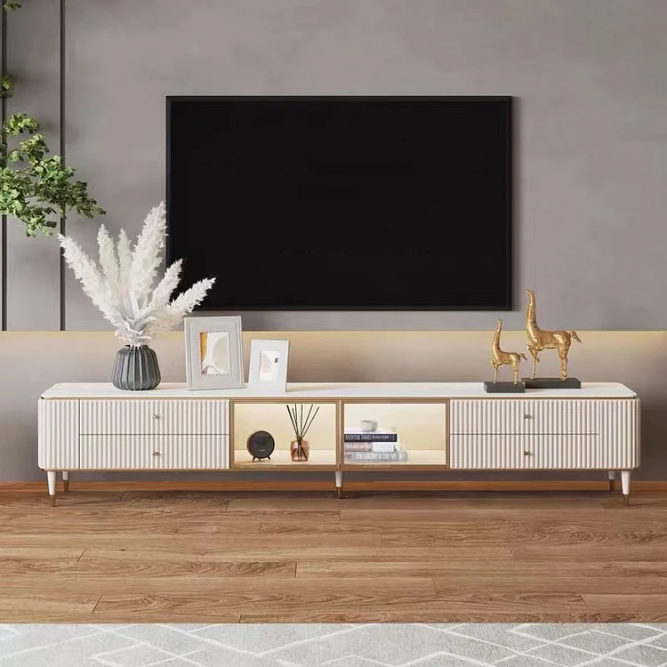 Homemys 78" Modern Corrugated Faux Marble Top TV stand with 4 Drawers