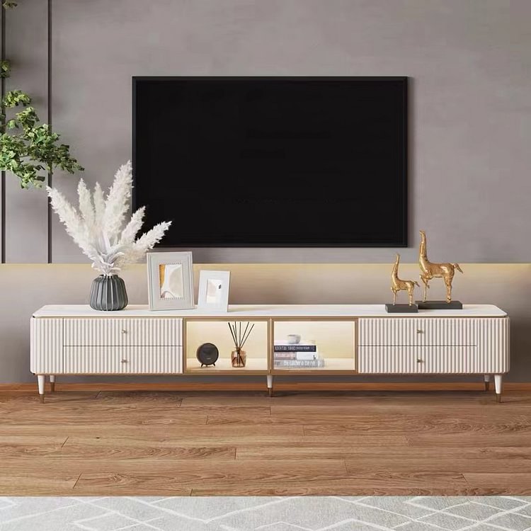 Homemys 78" Modern Corrugated Faux Marble Top TV stand with 4 Drawers