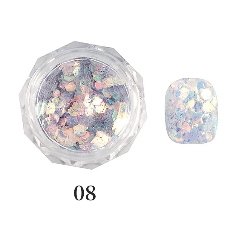 iridescent Flakes Gold Pink White Flakes Slices Chrome Pigment Dust Nail Powder Glitter Sequins Nail Art Decoration Manicures-Nail Inspo