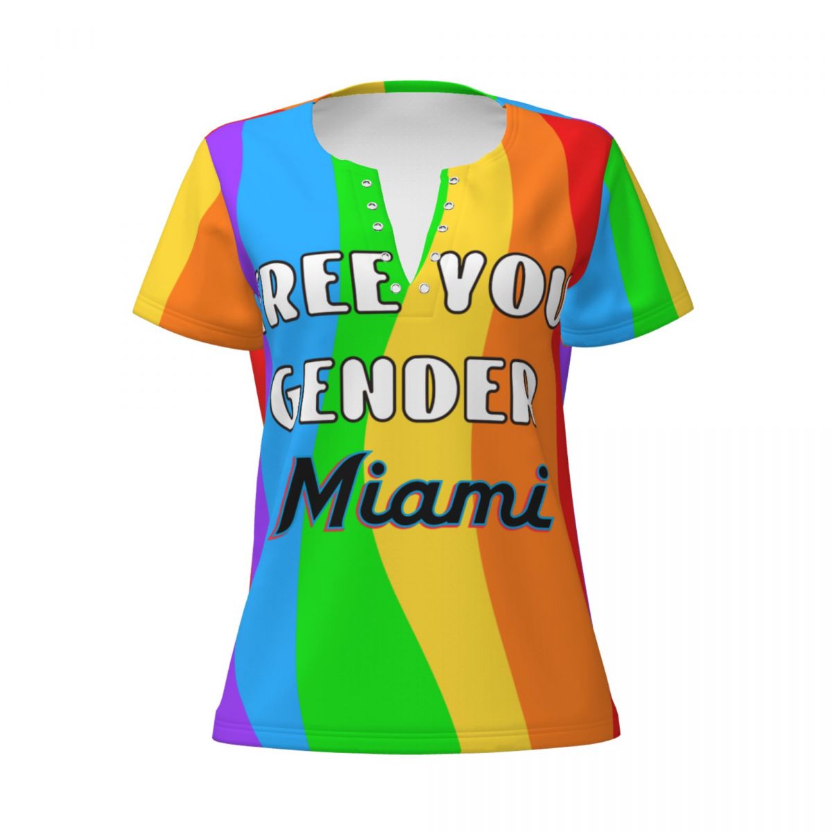 Miami Marlins Pride Womens Summer Sexy V Neck Tee