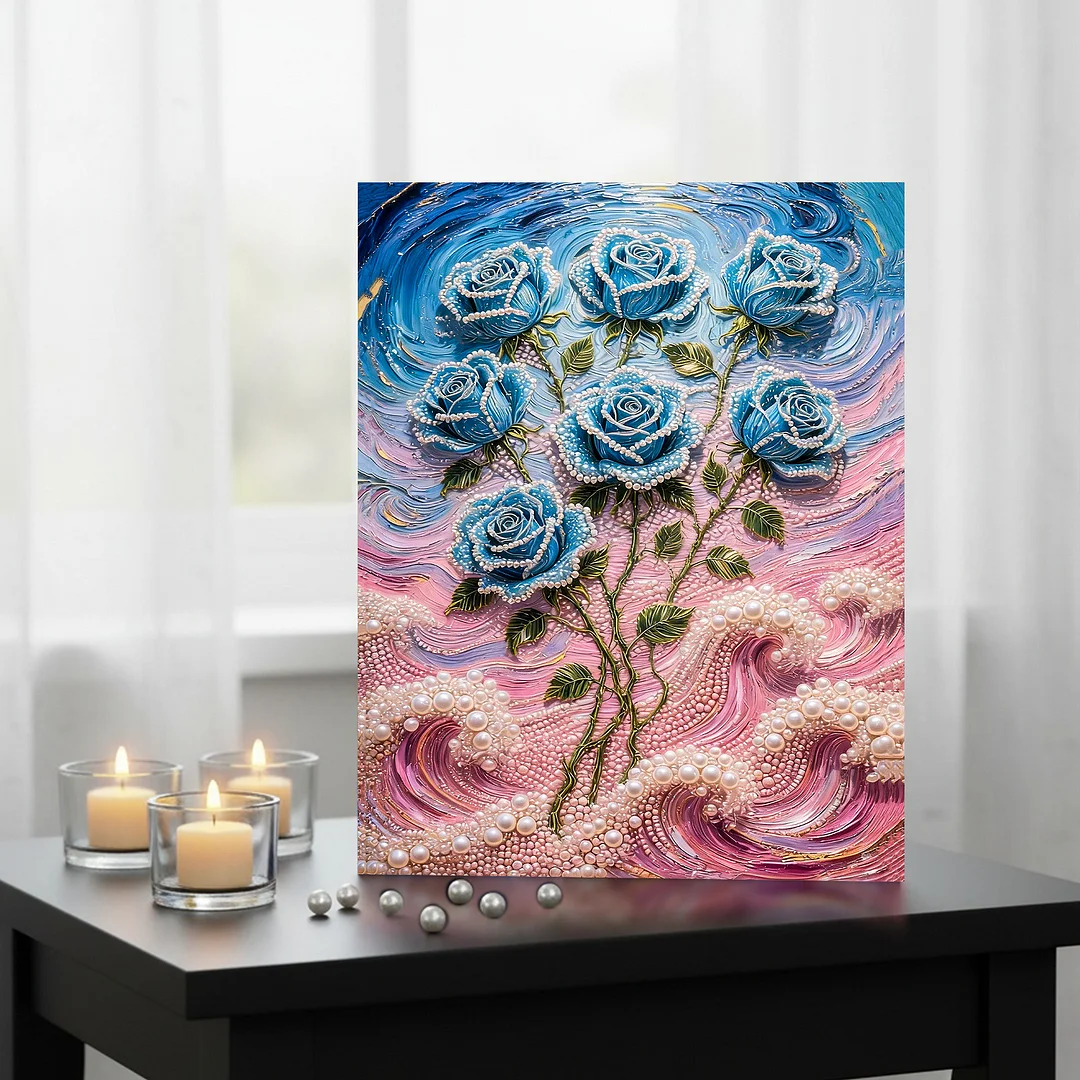 Blue - DIY Pearl Diamond Art Kit With Frame 40*50cm