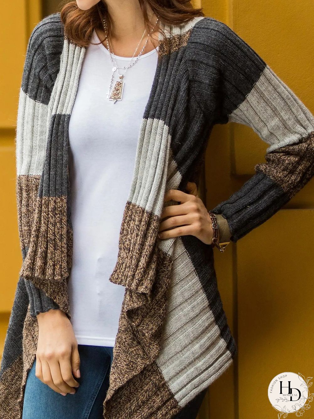 Women Casual Color Block Winter Asymmetric Mid-weight Micro-Elasticity Long sleeve