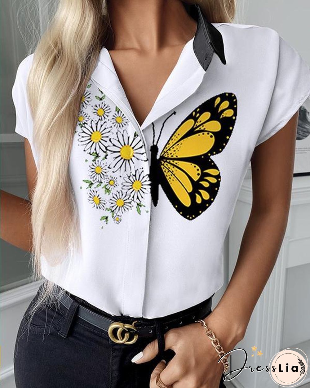 Daisy Print Short Sleeve Shirt