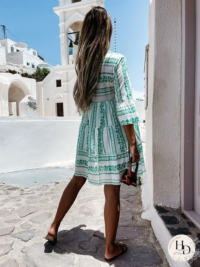 Casual Dress Midi Dress Blue Brown Green 3/4 Length Sleeve Striped Summer Spring Spring, Fall, Winter, Summer Casual Loose Fit S M L XL XXL XXXL for Women
