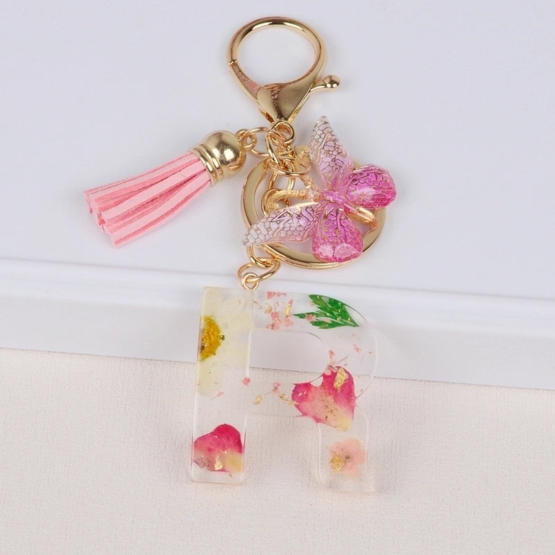 Original Design Letter Butterfly Plastic Epoxy Flowers Bag Pendant Keychain
