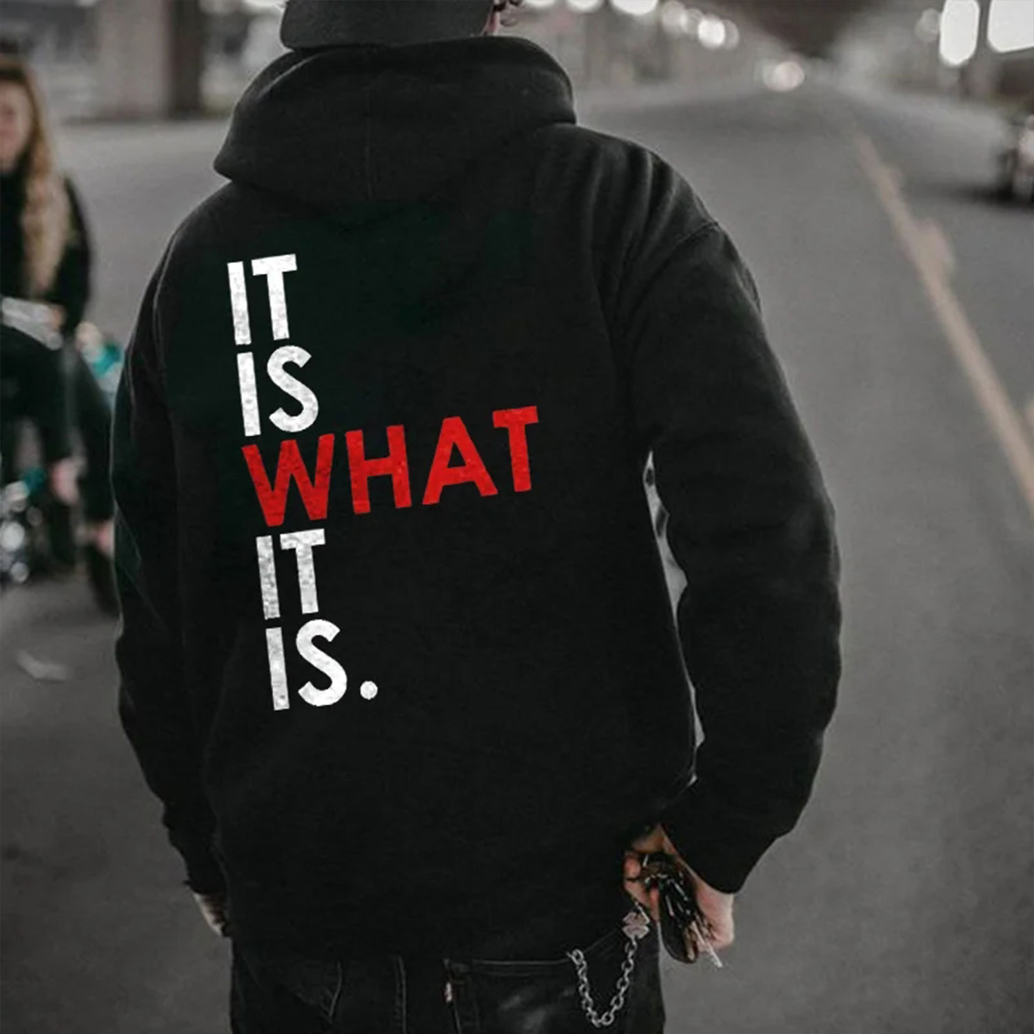 IT IS WHAT IT IS Letter Casual Graphic Black Print Hoodie