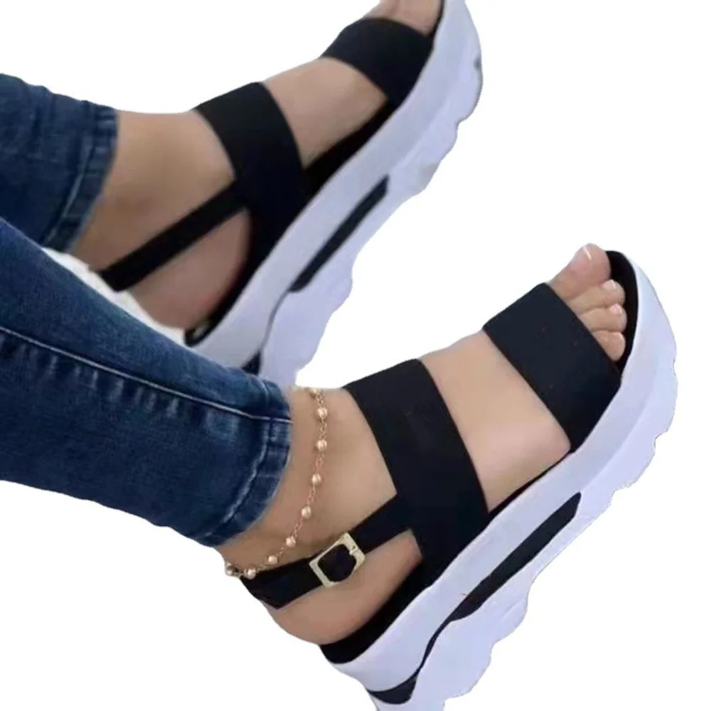 Breakj Breakj New Word With Thick Bottom Slope And Ladies Sandals Casual Buckle High