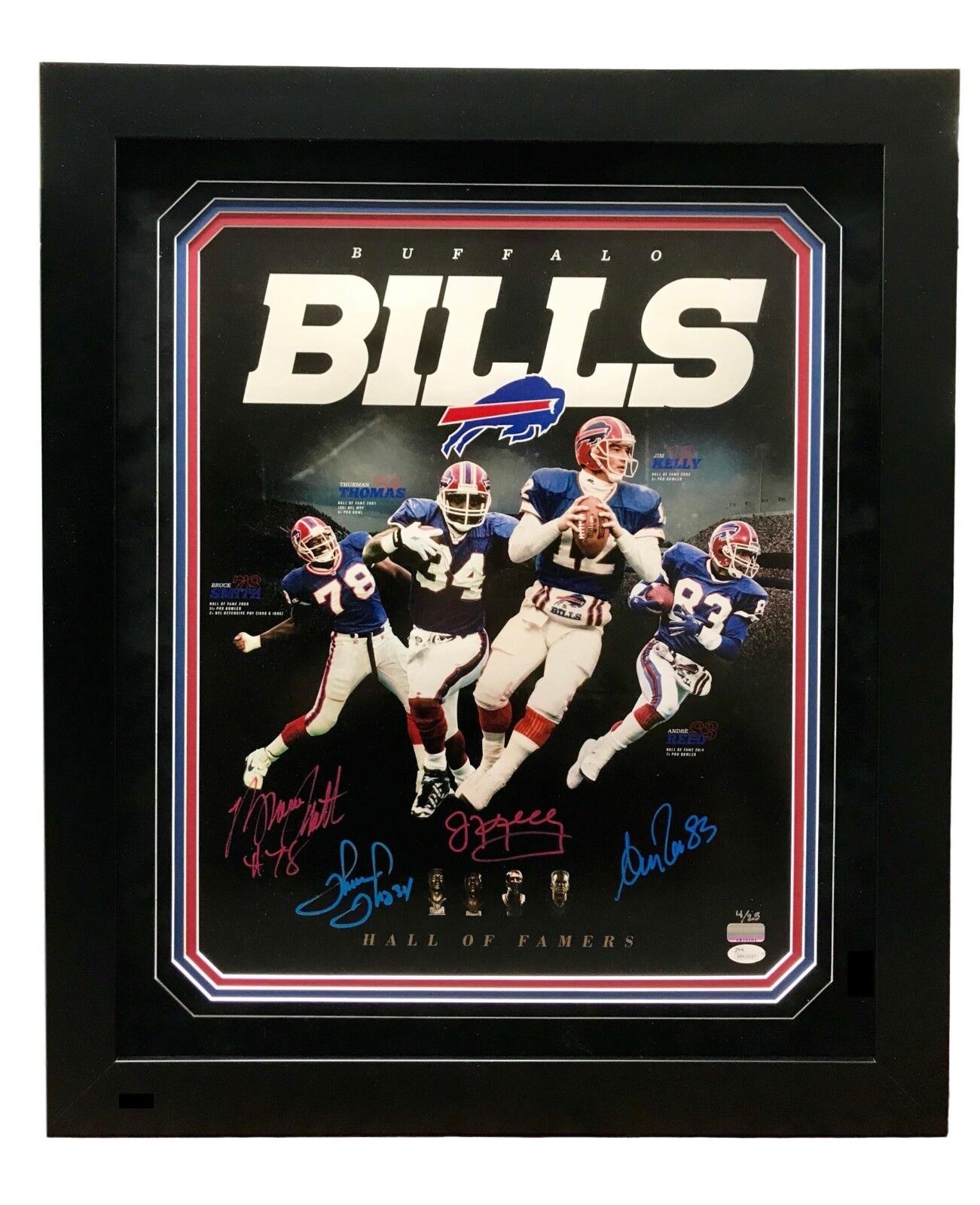 Buffalo Bills Hall Of Famers (4) Signed 16x20 Framed #D/25 COA JSA Autograph