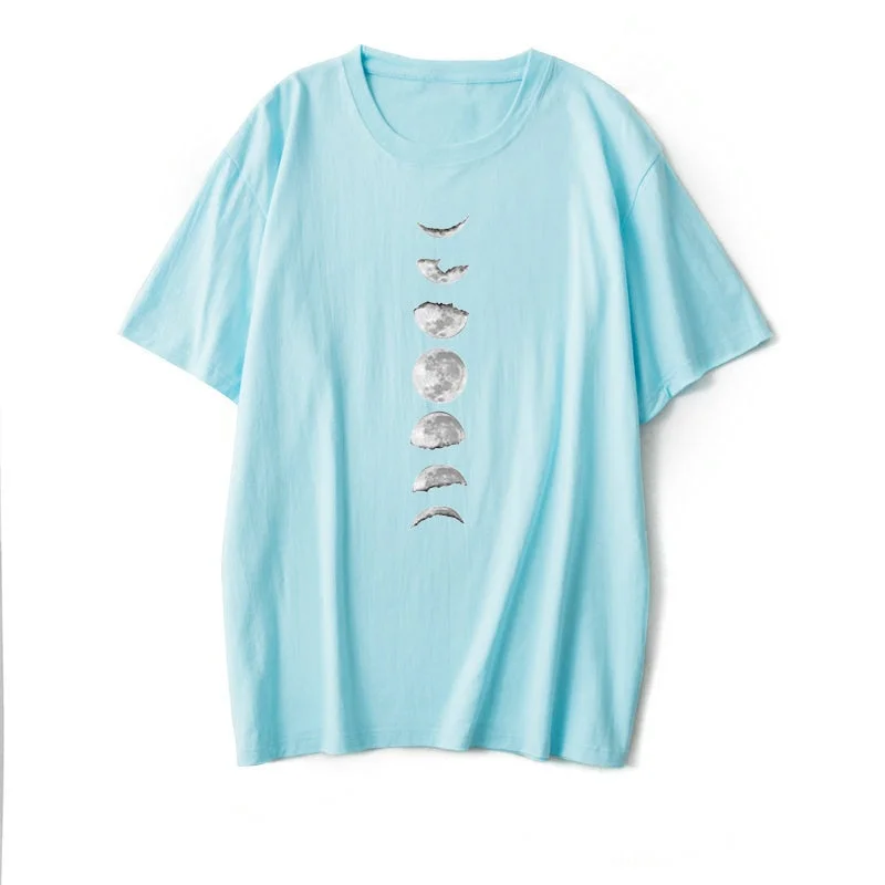 Moon Print Cotton Summer T Shirt Women O Neck Graphic Tees Casual Plus Size 5XL T-shirt Womens Aesthetic Shirts Tops Free Ship