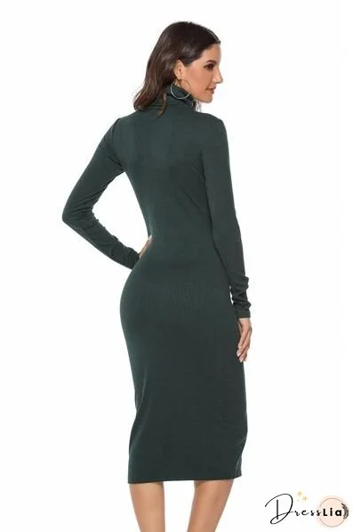 Ribbed Turtleneck Long Sleeve Dress