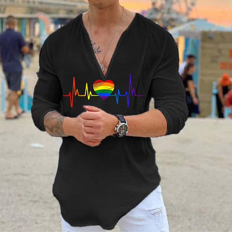 Pre-sale Men's casual V-neck rainbow print T-shirt