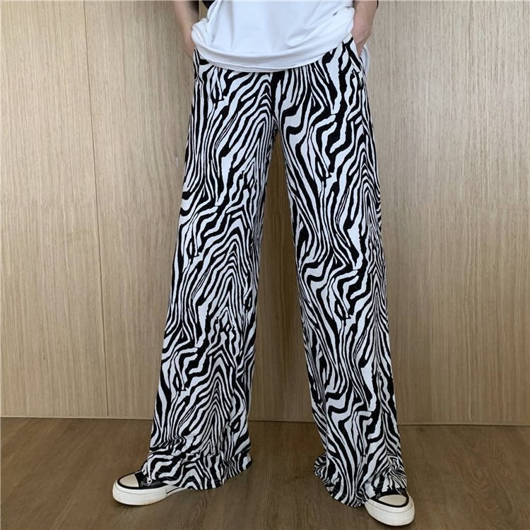 Casual Pants Women Printed Zebra-pattern Loose Wide-leg Large Size L-6XL Fashion Streetwear All-match Summer Womens Trousers Ins