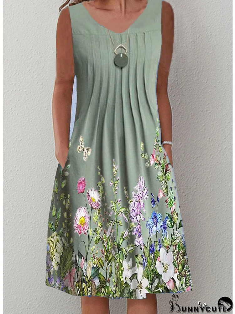 Women's Floral Floral Printed Sleeveless Scoop Neck Midi Dress