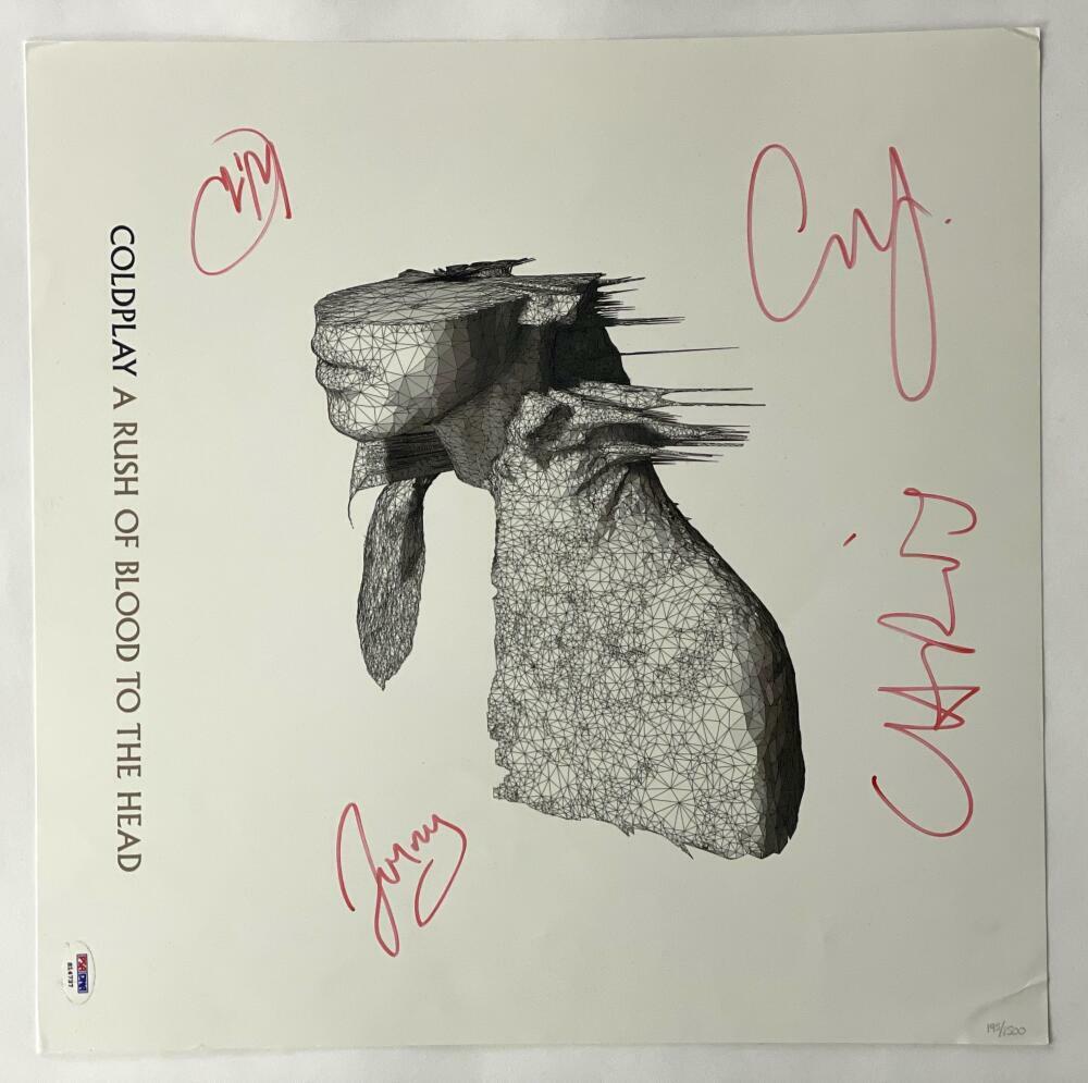 COLDPLAY BAND SIGNED AUTOGRAPH LE HAND NUMBERED 12x12 POSTER - CHRIS MARTIN PSA