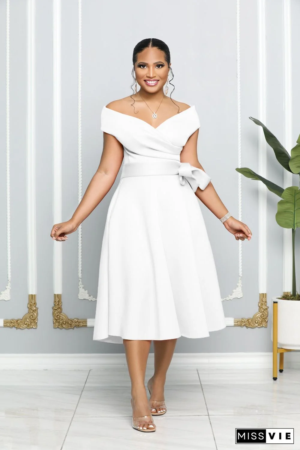 Elegant Off Shoulder with Sashes A Line Dresses