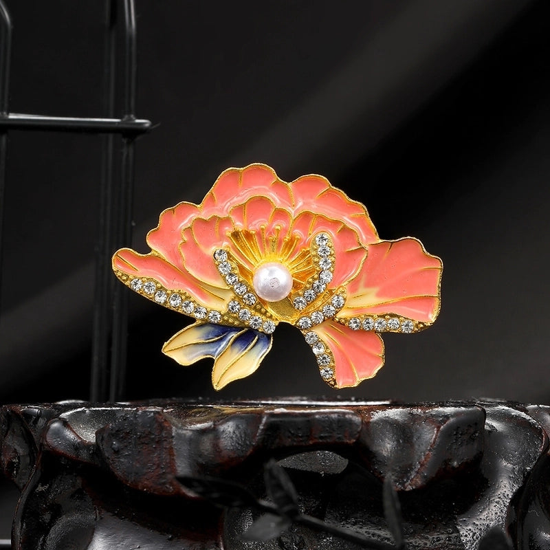 IG Style Pin Flower Alloy Enamel Inlay Rhinestones Women's Brooches 1 Piece