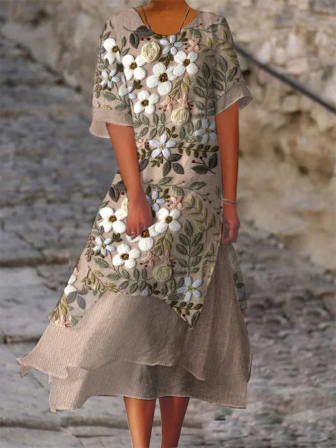 Double Layer Contrast Floral Dress