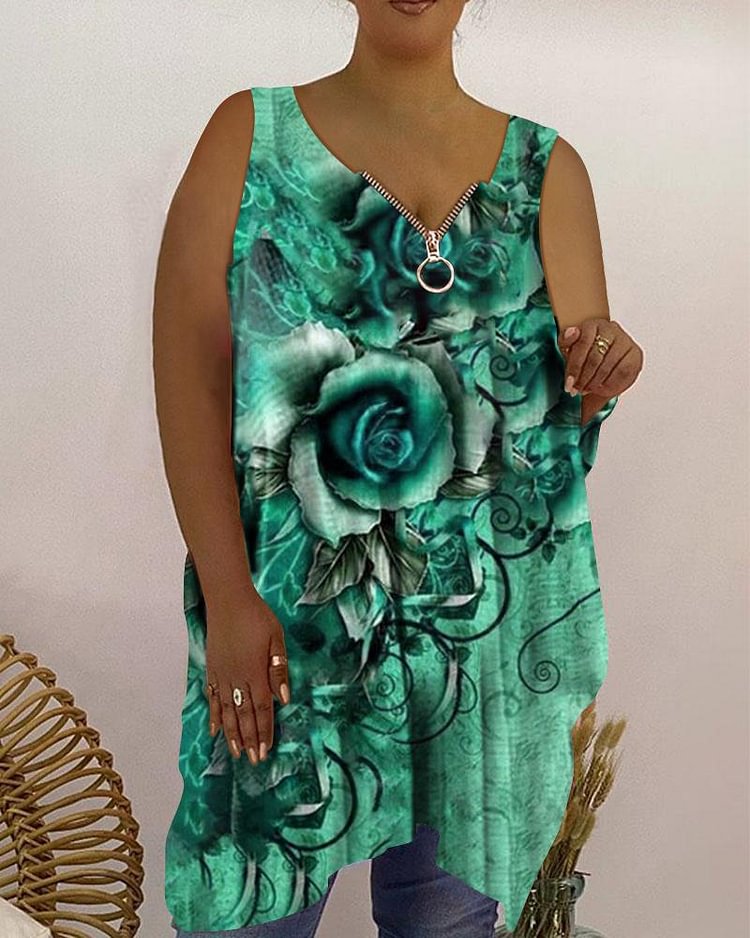 Oversized loose casual V-neck rose tie-dye short-sleeved T-shirt