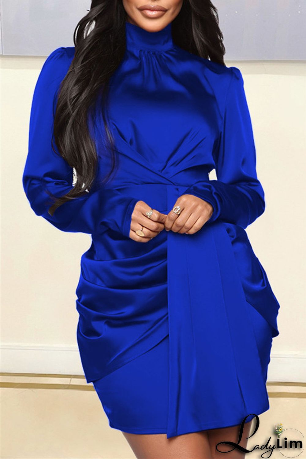 Green Fashion Casual Solid Split Joint Turtleneck Long Sleeve Dresses