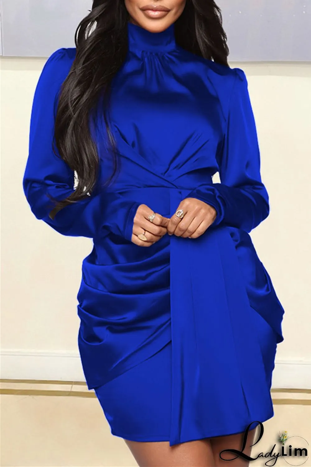 Green Fashion Casual Solid Split Joint Turtleneck Long Sleeve Dresses