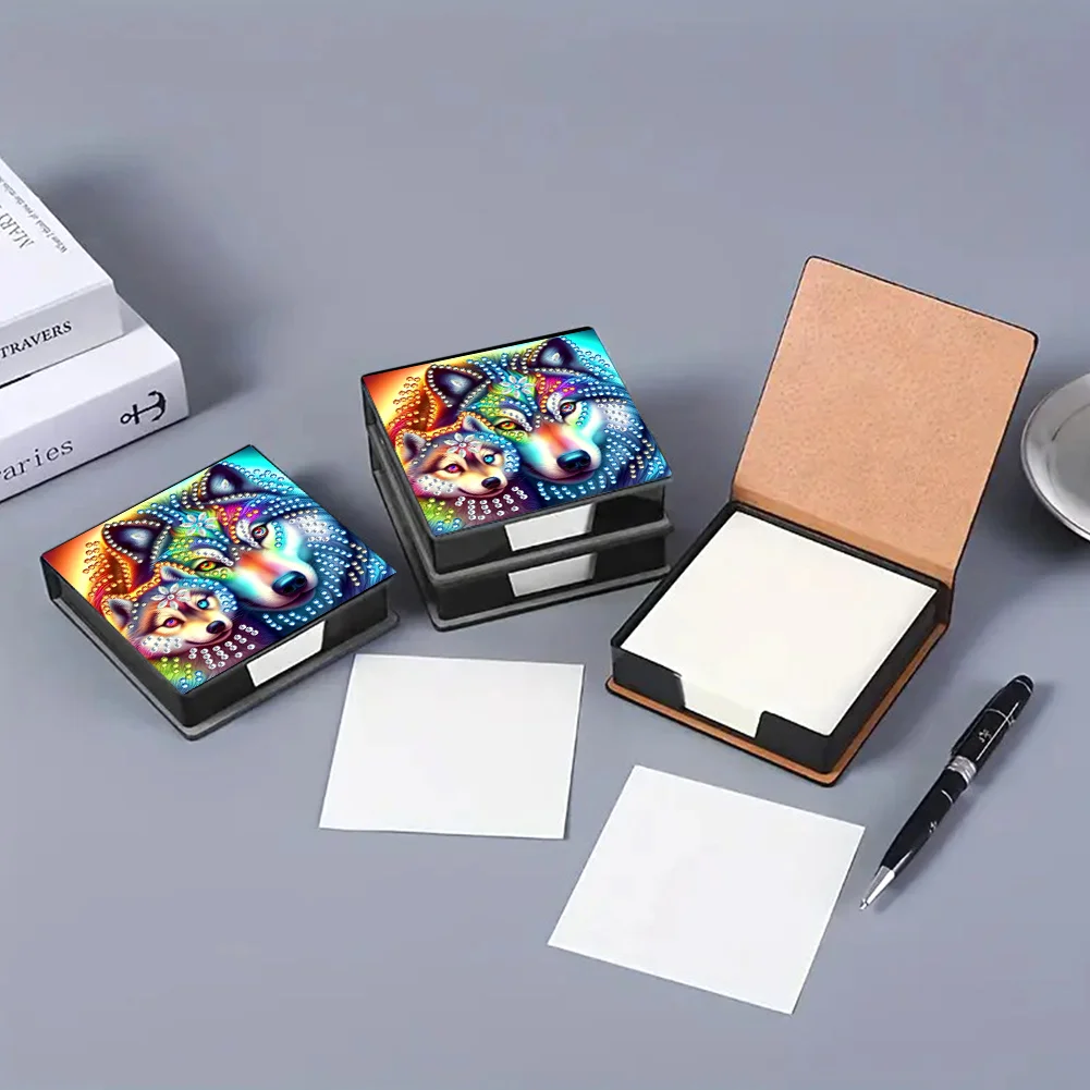 PU 5D Diamond Painting Kit Note Box DIY Diamond Art Notepad Box (Wolf)
