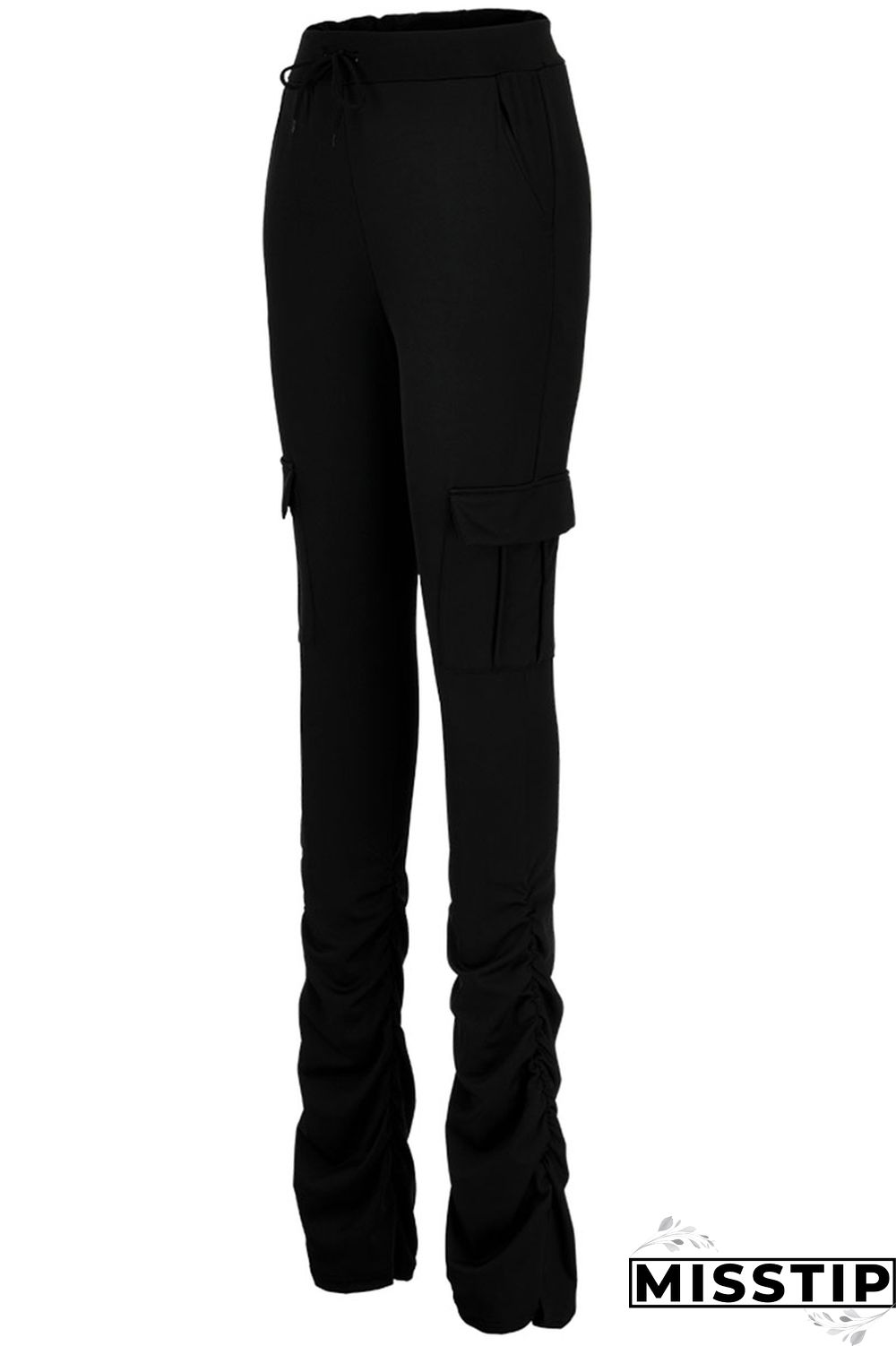 Fluorescent green Drawstring High Solid Pocket Draped Boot Cut Pants Bottoms