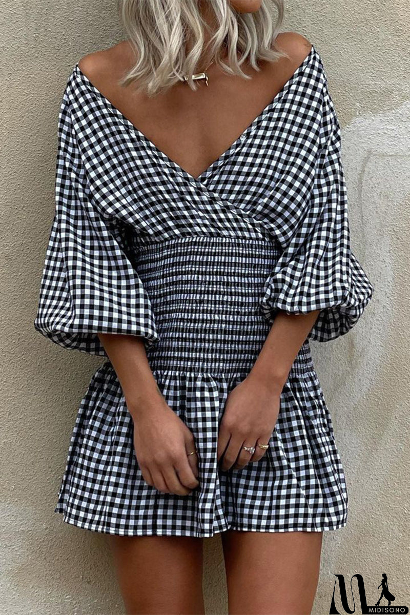 MidiSono - Casual Plaid V Neck Waist Skirt Dresses(5 Colors)