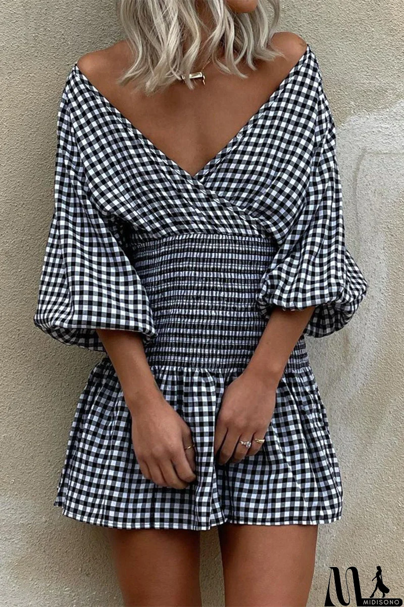 MidiSono - Casual Plaid V Neck Waist Skirt Dresses(5 Colors)