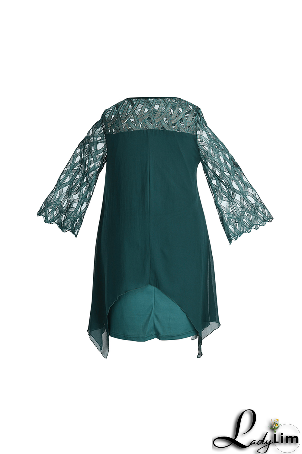 Ink Green Casual Solid Lace O Neck Straight Plus Size Dresses