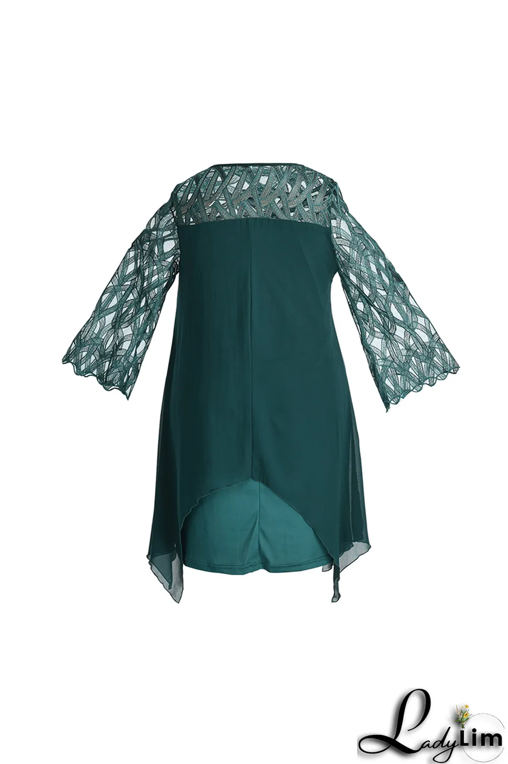 Ink Green Casual Solid Lace O Neck Straight Plus Size Dresses