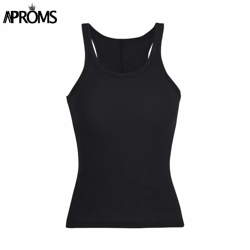 Aproms Solid Color Basic Ribbed Knitted Tank Top Women Summer Vintage Sleeveless Camis 90s Cool Girls Streetwear Green Soft Tees