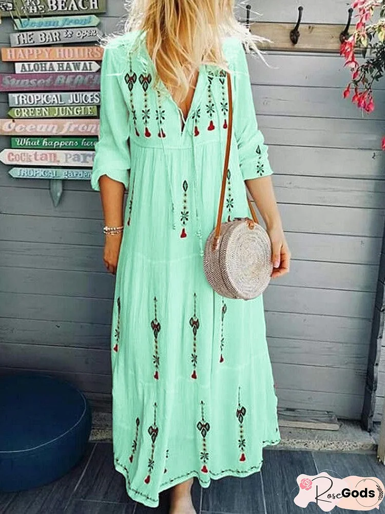 Floral Fringed Boho Summer Dress White Dresses