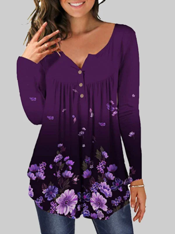 Women's Leopard Graphic Printed V-Neck Long Sleeve Top