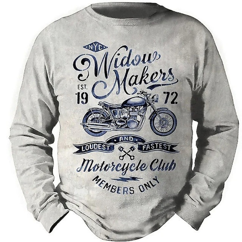 Round Neck 3D Printed Highway Motorcycle Letter Pullover