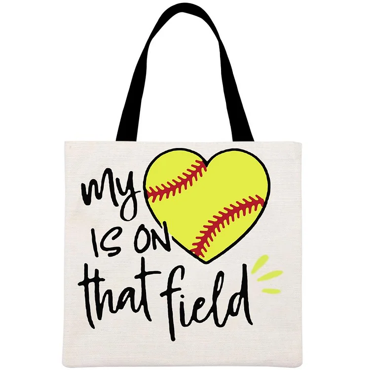 My Heart Is On That Field Softball Printed Linen Bag-Annaletters