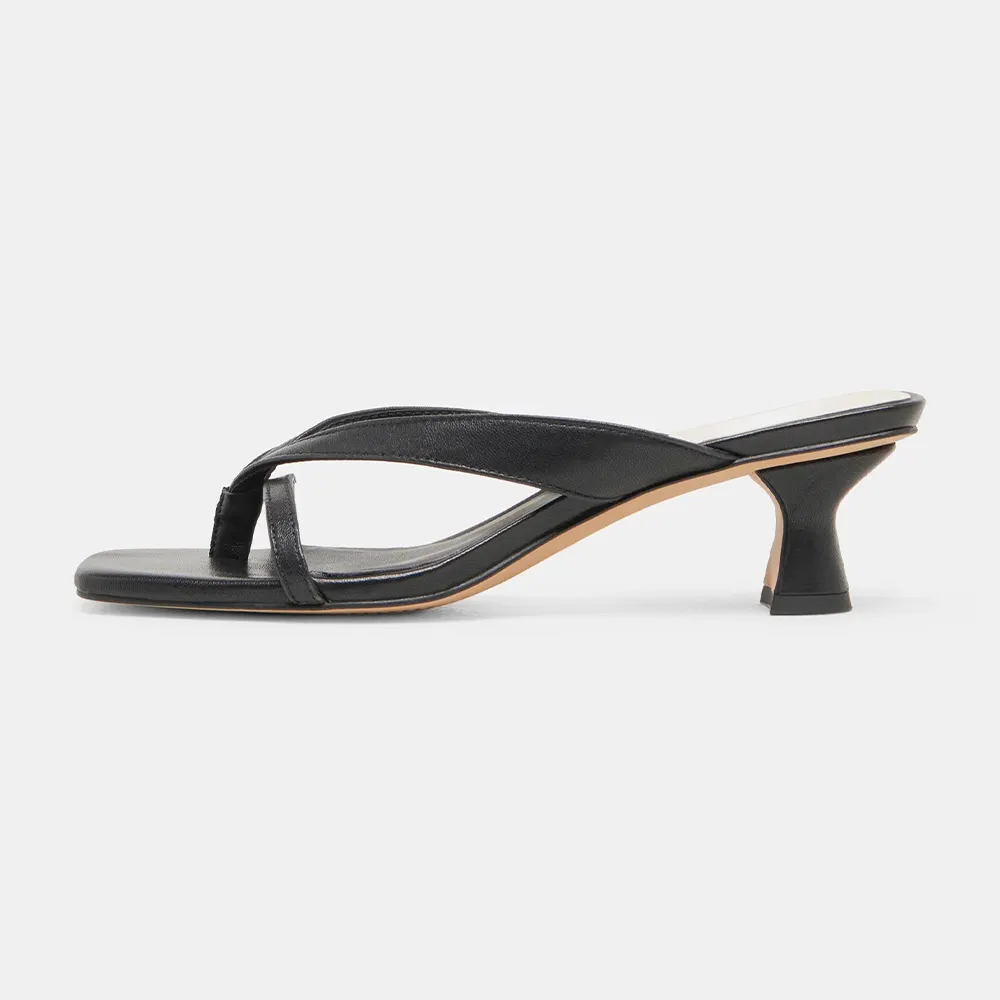 YDN Vegan Leather Open Square Toe Slip-On Black Heels Sandals