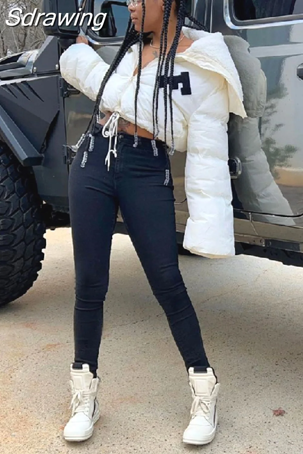 Sdrawing Letter Cropped Puffer Jackets and Coats Winter Clothes Women 2023 Street Fashion Parkas Outerwear Wholesale D48-FE65