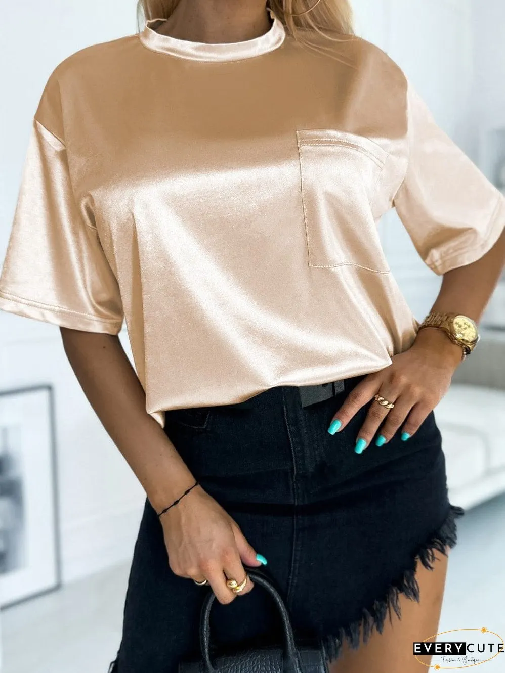 Apricot Silky Oversized Pocket Tee