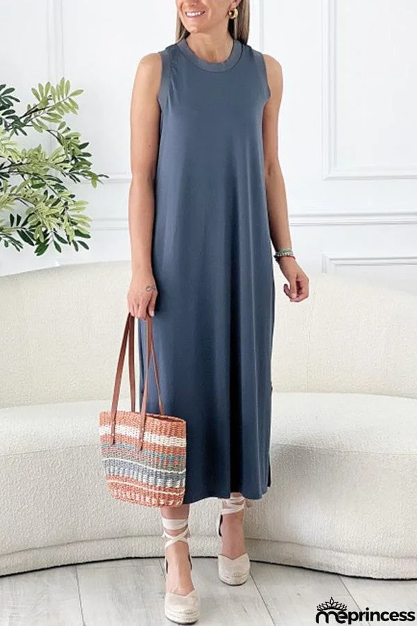 Sira Crew Neck Sleeveless Loose Comfort Solid Dress