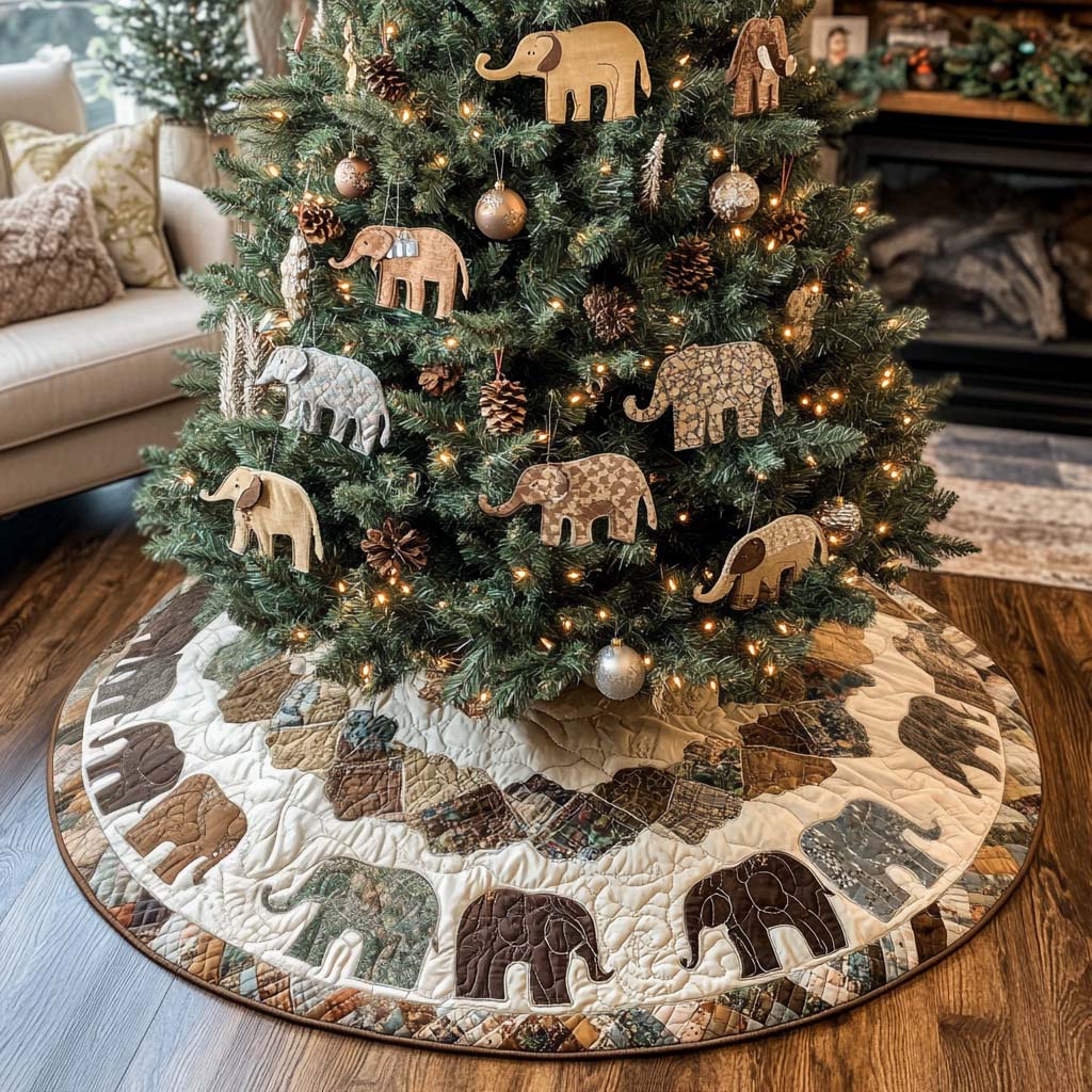 Earthy Elephants Christmas Quilted Tree Skirt NCU0NT2239