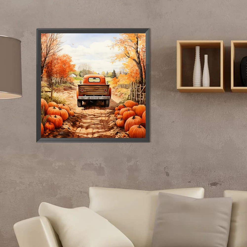 Diamond Painting - Full Round Drill - Autumn Pumpkin Classic Car(Canvas|40*40cm)