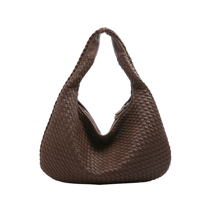 Women’s Medium Pu Leather Solid Color Streetwear Weave Dumpling Shape Zipper Handbag